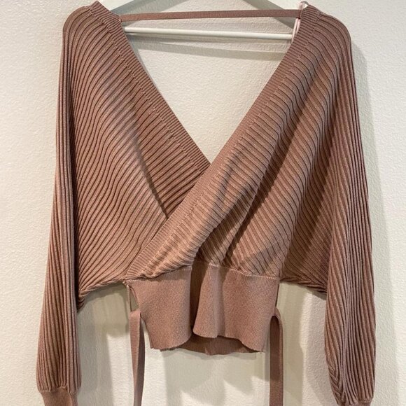 Crossover Tie Open Back Sweater by Love Tree – Light Brown (Size Small) - Picture 8 of 8